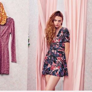 Urban Outfitters Emmy Ruched Blue Print Dress